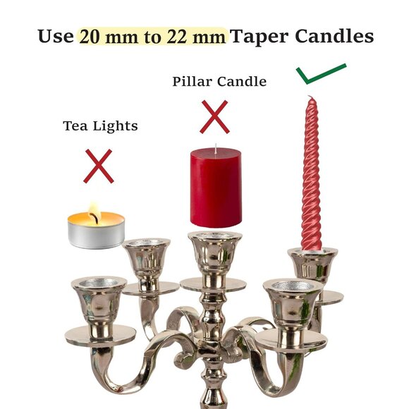 5 Arm Baby Candelabra Silver Glossy 8 Inch Taper Candle Holders - Picture 3 of 14